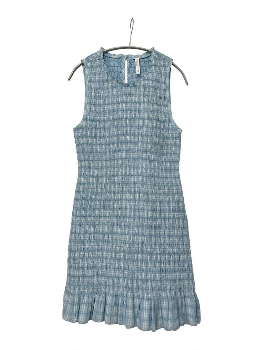 NWT American Eagle Blue And White Plaid Sleeveless Smocked Dress